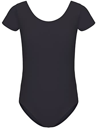HIPPOSEUS Maillot de Ballet Danza para Niña Manga Corta Ballet Body Leotardos Danza Clásico Gimnasia Ritmica, AM0019DX-Negro,13-14 años