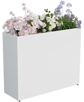 AeasyG Vaso di Metallo Esterno Resistente – 96,5×33×76,2cm, 3 Livelli Regolabile, Drenaggio Anti-occlusione, Bianco per Terrazze/Pomodori/Zone Costiere