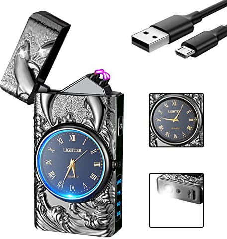 SKRFIRE Electric Lighter Plasma Arc Lighter Rechargeable USB Flame Cool Lighters Windproof Electronic Candle Lighters with LED Flashlight for Candle, Firework, Incense (Black)