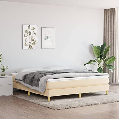 Bucmath Boxspringbett mit Matratze, Creme, 180x200 cm, Stoffbezug, Taschenfederkern, Holzrahmen, für erholsamen Schlaf im Schlafzimmer