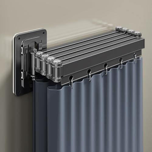 NEWFUN Cortina de Ducha Plegable, Barra de Cortina de Ducha Ajustable, Antimoho, Impermeables/lavables, para Duchas Esquineras, no Requiere Taladrar (5 Pliegues, 31-152 CM)
