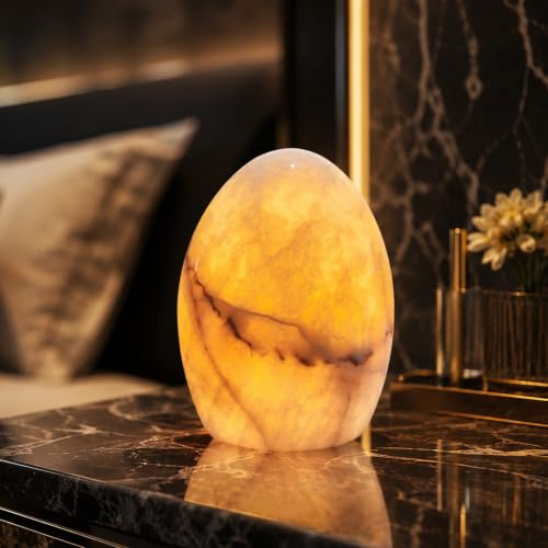 Marmor Osterei Nachttischlampe Dimmbar, LED Tischleuchte, Steinlampe Rechargeable Lamp,Ambiente Lampe