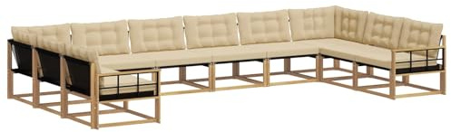vidaXL Outdoor-Sofagarnitur mit Kissen 10 pcs Weiß und Beige, Gartenmöbel-Set, modernes modulares Sofa, langlebige Couch, ergonomisches Design, schicke Terrassen-Sitzmöbel