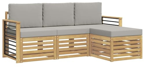 vidaXL Outdoor-Sofagarnitur 4 pcs Weiß und Hellgrau, Garten-Sofa, modernes Lounge-Set, entspannende Möbel für Terrasse, ideal zum Chillen
