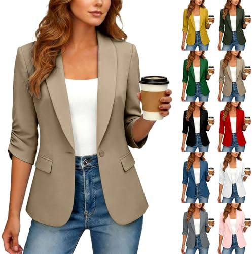 Generisk kavaj midja dam 3/4 arm, kort blazer dam elegant, blazer