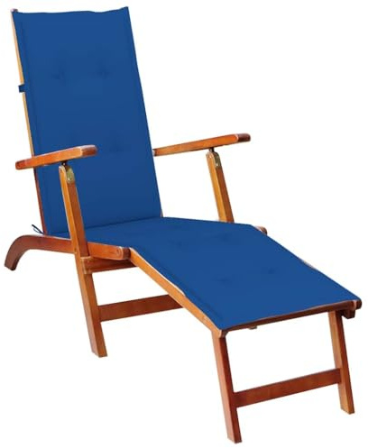Kaloriko Tumbona de madera de acacia maciza con reposapiés y soporte, plegable, 167 x 56 x 75 cm, ajustable en 3 niveles, resistente a la intemperie, para terraza, balcón, piscina, incluye cojín en