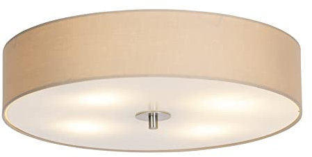 Qazqa - Modern Country Deckenleuchte I Deckenlampe I Lampe I Leuchte beige 50 cm - Drum mit SchirmI 4-flammig I Wohnzimmer I Schlafzimmer - Textil Rund - LED geeignet E27