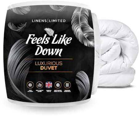 Linens Limited Feels Like Down Duvet, Made in the UK, 12 Tog, Single | Luxurious Quilt, Soft and Comfy, Ultra-Fine Siliconised Hollowfibre, Machine Washable