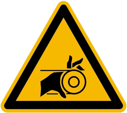 LEMAX® Aufkleber Warnschild, Warnung vor Handverletzung durch Riemenantrieb - praxisbewährt Folie selbstkl. gelb/schwarz/Randfarbe: schwarz, 100mm