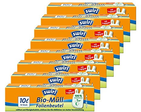 Swirl Bio-Müll Folien-Beutel 10l mit Tragegriff 10 stk./Rolle (8er Pack)