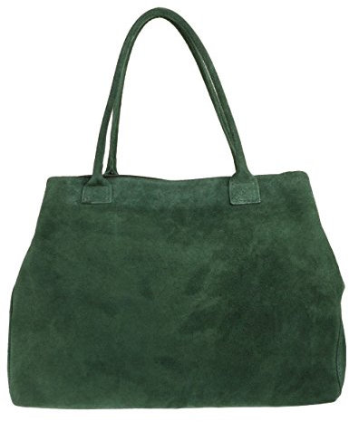 Girly Handbags Womens Expandable Italian Suede Leather Shoulder Bag (Dark Green)