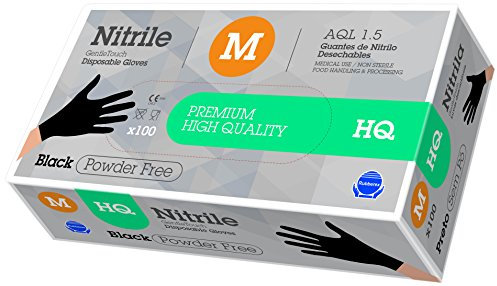 Gentle táctil 0513 Guante de nitrilo desechable, tamaño M, negro, paquete de 100