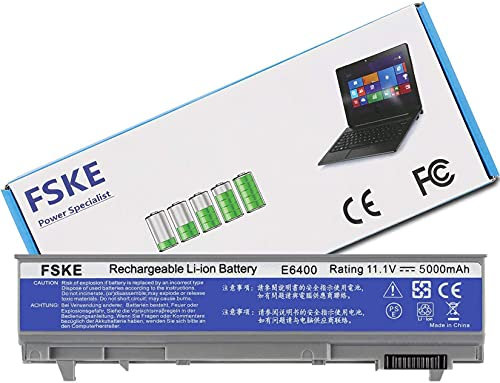 FSKE® Laptop-Akku für Dell Latitude 312-0748 312-0749 312-0753 E6400 E6410 E6510 E6500 Präzision M2400 M4500 M4400 PT434 [11,1 V 5000 mAh 6 Zellen]