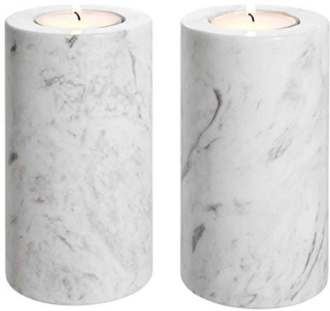 Casa Padrino Luxus Marmor Teelichthalter Set Weiß Ø 10 x H. 18 cm - Luxus Qualität