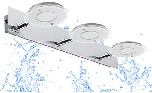 Trango 3-flammig IP44 LED Deckenleuchte 2114 Deckenstrahler - Spots schwenkbar & drehbar aus Metall Chrom mit satinierten Gläsern incl. 3x LED Leuchtmittel Badleuchte, Spiegelleuchte, Wandleuchte