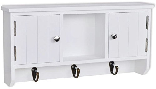 yorten Schlüsselschrank mit Türen und 3 Haken MDF-Gehäuses Weiß 40 x 8,5 x 20 cm (L x B x H)