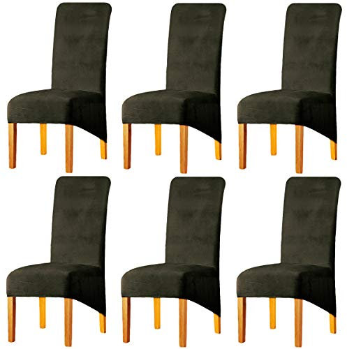 LANSHENG Stretchy XL Stuhlbezüge für Esszimmerstühle, Stretch Spandex mit Gummiband Stuhlbezug,Velvet Large Dining Chair Schonbezüge für Restaurant Hotel Party Bankett (Grün Grau,6er Set (Groß))