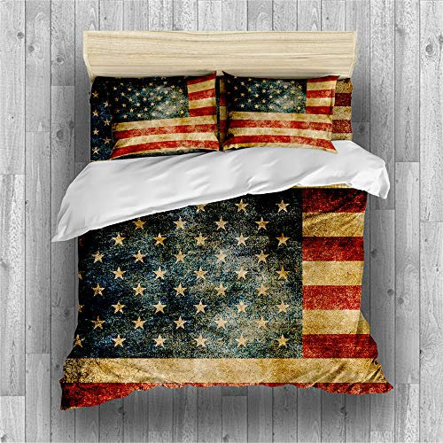 REALIN American Flag Duvet Cover Set Stars and Stripes Bedding Vintage Bed Sets 2/3/4PCS Quilt Covers/Sheets/Pillow Shams,Twin/Full/Queen/King (D,Super King-220×260cm-4PCS)