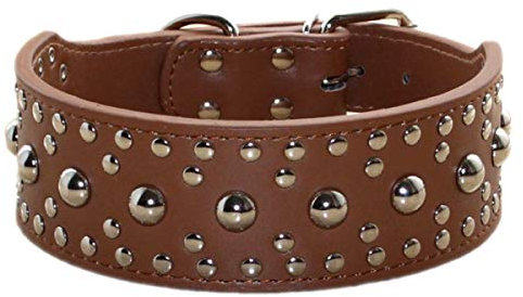 haoyueer Unisex-Hundehalsband aus Leder, mit Nieten, Größe M, L, Größe M, L, Braun