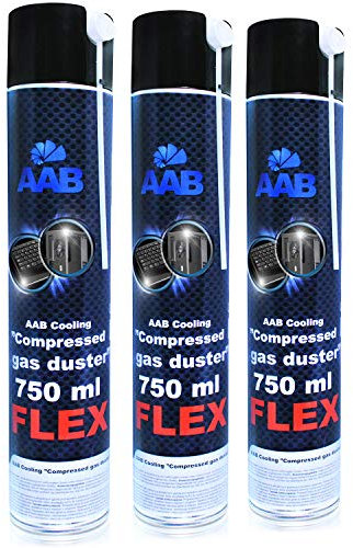 AABCOOLING Compressed Gas Duster FLEX 750ml - Wertpaket 3 Stück - mit Flexiblem Schlauch – Compressed Air, Reinigungspray, PC Reinigungsset, Druckluft Spraydose, Pressluft Dose