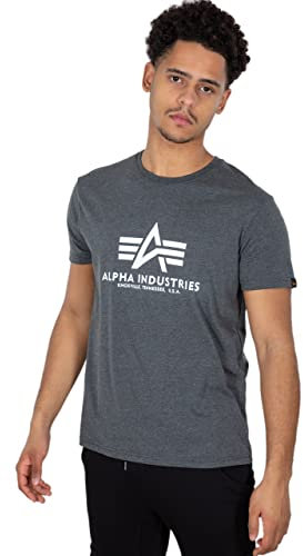 Alpha Industries Herren Basic T-Shirt, Blickdicht, Charcoal Heather/White, M