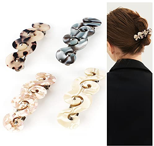 Automatische Haarspangen 4 Stück Zelluloid Haarspange Retro Haarclips Französische Automatische Haarklammer Mittelgroße Automatische Haarspange für Damen Mädchen Feines und Mittelduckes Haar