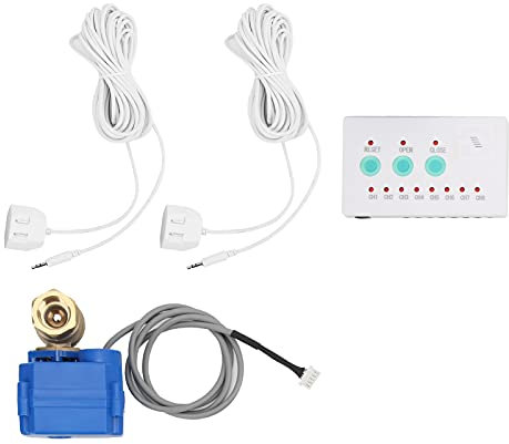 Wasserlecksensor 1 Ventil 2-Wege-Wasserleckdetektor Akustischer Alarm Home-Überlauferkennungssystem(EU PLUG)