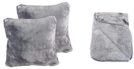 Amago Kuscheldecke (180 x 220 cm) + Kissenbezug 2er Set (50 x 50 cm), Cashmere-Feeling - Anthrazit