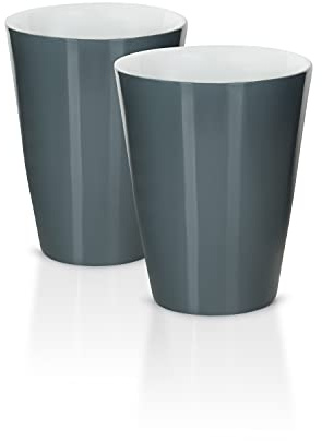 Mahlwerck Kaffeebecher Solo aus Porzellan, Latte Macchiato oder Cappuccino Tasse, Becher ohne Henkel, 2er Set, 370ml, grau