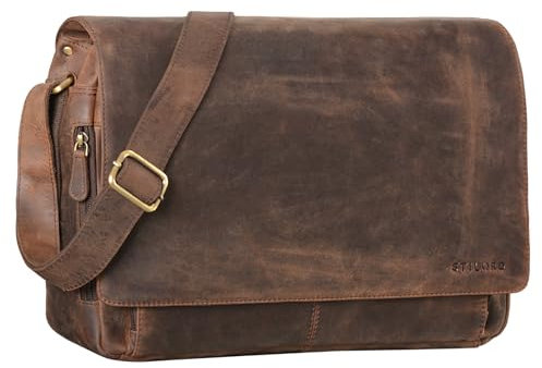 'Tom' Sac Messenger Vintage en Cuir | Sac à Bandoulière Hommes Femmes | Sacoche Laptop 15 Pouces pour Bureau, Université, Travail | Sac en Cuir Véritable, Couleur:Zamora - Marron