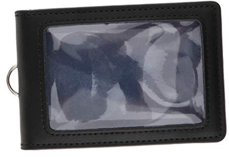 F Fityle Porte-badge, étui Mince Double En PU avec Badge D'identification avec 2 Fentes pour Cartes Verticales, Noir