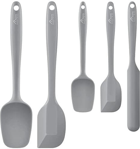 HOTEC Juego de 5 Espátulas de Goma de Silicona de Grado Alimenticio para Cocina, Hornear, Cocinar y Mezclar, Resistentes al Calor,Aptas para Lavavajillas, sin BPA,Gris