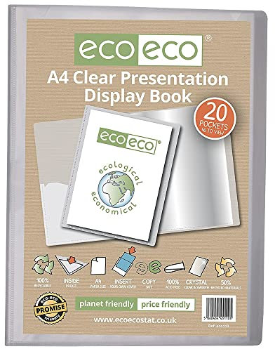 eco-eco Eco110 Porte-vues transparent avec 20 pochettes en plastique Format A4 50% recyclé