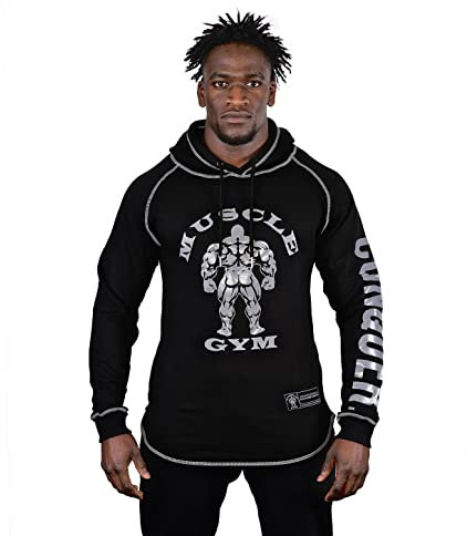 Mens Workout Hoodie- Long Sleeve Fitness Gym Pullover Shirt with Hood- Athletic Long Hooded Sweatshirt for Running Exercise (Large, Black)