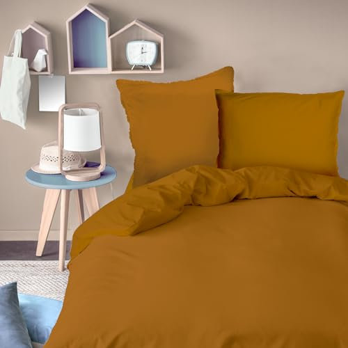 MATT & ROSE Housse de Couette 140x200 cm Unie Coton LAVÉ | 100% Coton Lavé | Oeko-TEX | Caramel