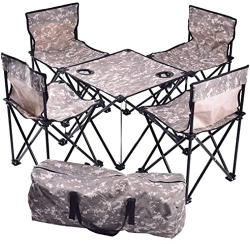 4 Hocker 1 Tisch Tarnanzug Outdoor Tragbarer Rucksack Klapptisch und Stühle Picknick Grill Angeln Strand Schreibtisch