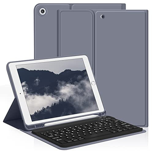 aoub Hülle mit Tastatur für iPad 9./8./ 7. Generation, Kabellose QWERTZ Tastatur Hülle mit Stifthalter für iPad 10,2 Zoll 2021/2020/2019, Violett
