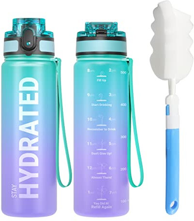 Sahara Sailor Bouteille d'eau, Gourde Sport 500ML avec Marqueur de Temps de Motivation, sans BPA, Étanche & Réutilisable, pour Sport, Camping (1 Bouteille)