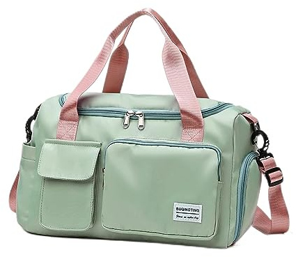 Small Gym Bag for Women, Light Green Travel Duffle Carry On Weekender with Shoe Compartment