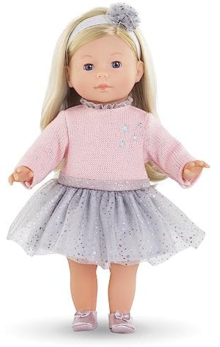 Corolle Priscille, Kollektion magischer Abend, Weichkörper-Ankleidepuppe mit Langen Haaren im Winteroutfit, Schlafaugen, Vanilleduft, 36cm, ab 4 Jahren