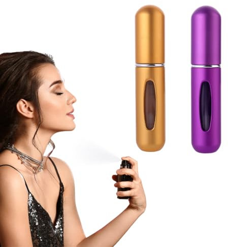 AGS Atomizador de Perfume Recargable de 5 ML (PACK 2und.) con Visor de Carga | Perfecto para bolso o bolsillo 75mmX17mm | Pulverizador mini para viaje