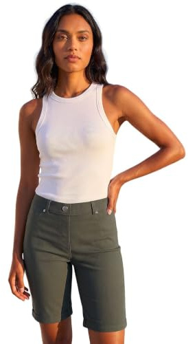 Roman Stretch Shorts for Women UK Ladies Pull On Turned Hem Cut Off Bengaline Mom Boyfriend Boy Denim Casual Cropped Pants Capri Slim Fit Turn Up Summer Crops Mother