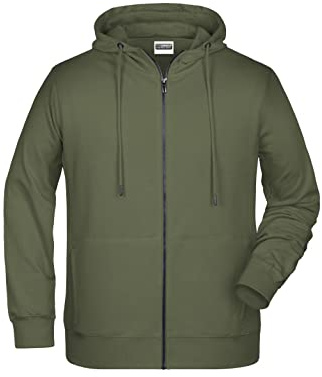 James & Nicholson Herren Hoody Sweatjacke - Sportliche Sweatjacke aus Bio-Baumwolle | Farbe: olive | Grösse: 4XL
