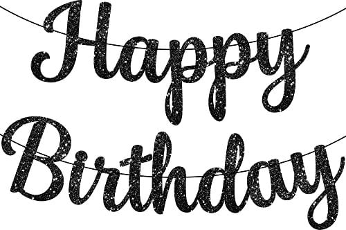 KatchOn, Schwarzes Happy Birthday Banner in Glitzerschrift – Geburtstagsdeko Vorbespannt 3 m Kein Selbermachen Nötig | Schwarze Party Dekorationen für Geburtstage, Happy Birthday Girlande Schwarz