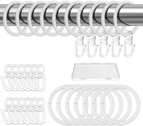 30 Stück Vorhangringe,Metall Gardinenringe mit 50 Stück Kunststoff Haken, Gardinen Ringe für Gardinenhaken,Duschvorhang,30 mm Innendurchmesser (Weiß)