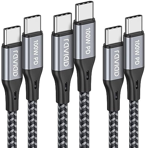 RAVIAD USB C auf USB C Kabel [3Stück 0.3M+1M+2M] 100W USBC Ladekabel PD Schnellladekabel Typ C Ladekabel für iPhone 16 Pro Max, iPhone 15, Samsung Galaxy S24/S23/S22, MacBook Air, Pad Pro, Huawei