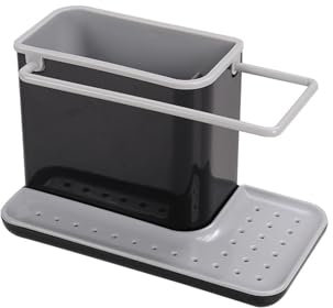 BTGGG Spülbecken Organizer Küchen Sink Organizer mit Bürstenhalter Schwammhalter lappenhalter Spülbecken mit Abnehmbarer Ablaufwanne für Küche Badezimmer Schwarz