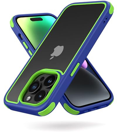MobNano Ultra Hybrid Durchsichtig Hülle für iPhone 14 Pro Hülle Stoßfest Bumper Transparent Handyhülle Shockproof Fallschutz Silicone iPhone 14 Pro Case - Blau/Gelbgrün