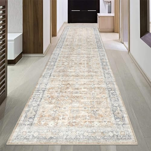 Homcomodar Distressed Hallway Rugs 65x240cm Extra Long Runner Rug for Entryway Vintage Kitchen Rug Runner Boho Carpet Runner Bedroom Rugs for Laundry Besides(Brown)