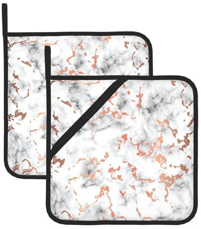 Wurton Marble Texture Copper Splatter Print Pot Holders Set of 2 Heat Resistant Potholders for Kitchen, Microwave Cooking,
